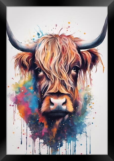 Highland Cow Ink Splatter portrait Framed Print by Picture Wizard