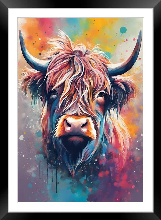 Highland Cow Ink Splatter portrait Framed Mounted Print by Picture Wizard
