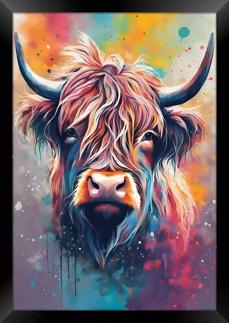 Highland Cow Ink Splatter portrait Framed Print by Picture Wizard