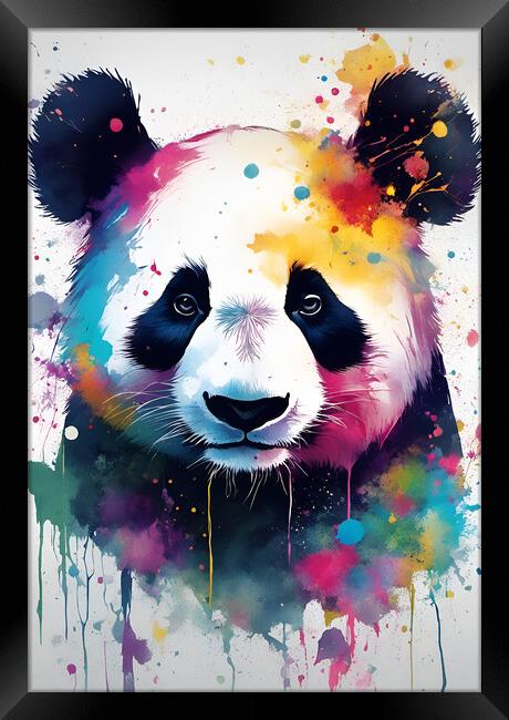 Panda Bear Ink Splatter Portrait Framed Print by Picture Wizard