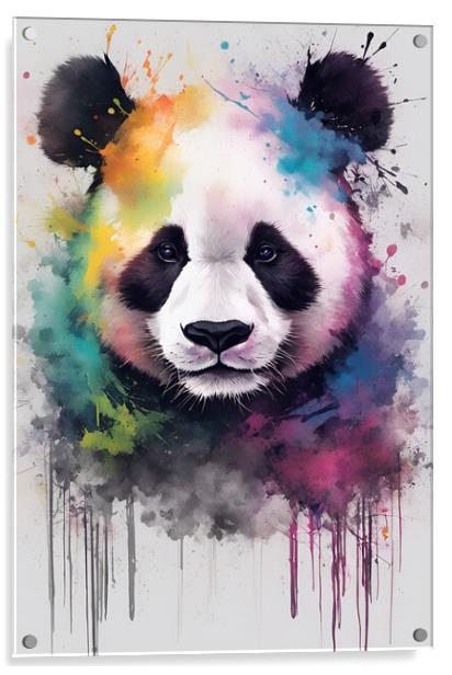 Panda Bear Ink Splatter Portrait Acrylic by Picture Wizard