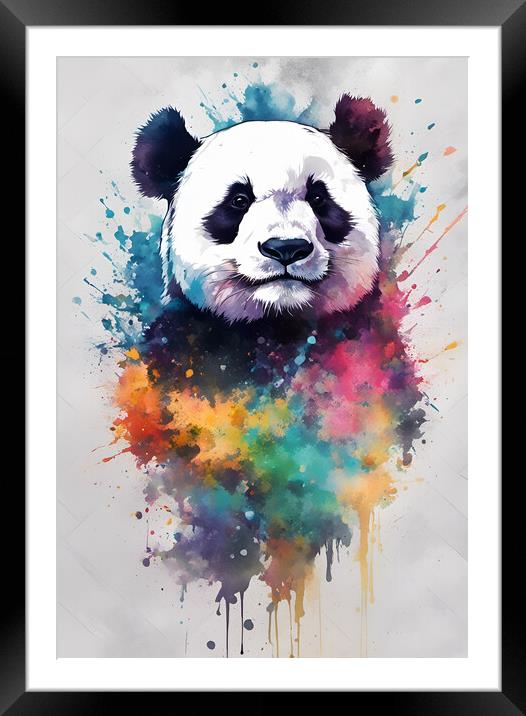 Panda Bear Ink Splatter Portrait Framed Mounted Print by Picture Wizard