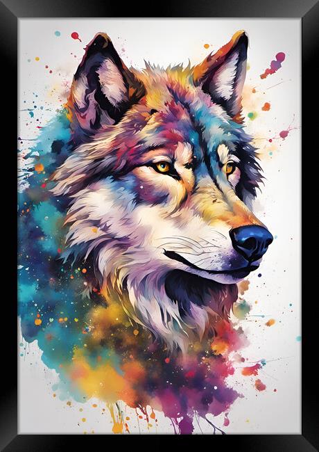Wolf Ink Splatter Portrait Framed Print by Picture Wizard