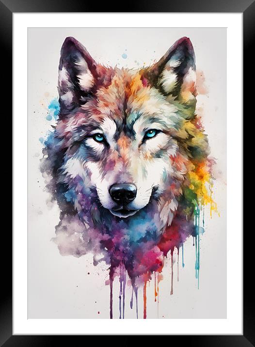 Wolf Ink Splatter Portrait Framed Mounted Print by Picture Wizard