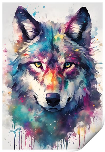 Wolf Ink Splatter Portrait Print by Picture Wizard