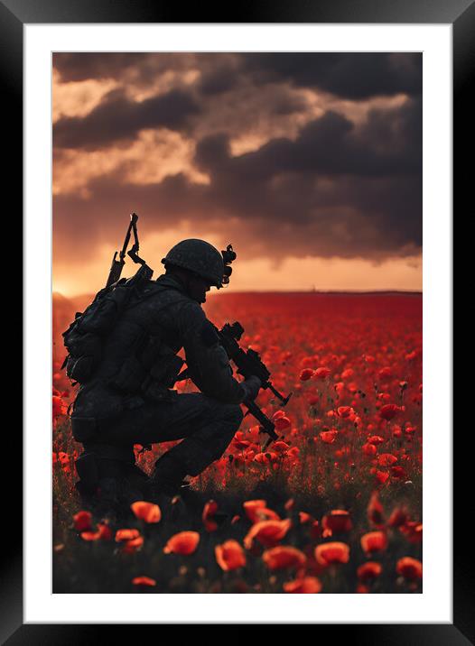 Soldier Poppy Field lest we forget Framed Mounted Print by Picture Wizard
