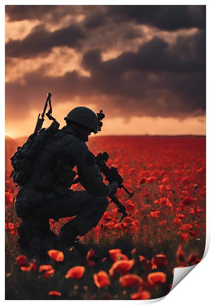 Soldier Poppy Field lest we forget Print by Picture Wizard