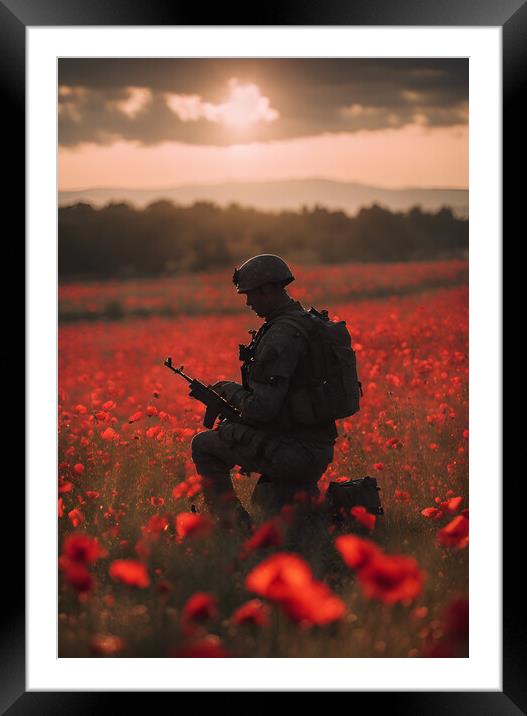 Poppy Field Soldier Framed Mounted Print by Picture Wizard