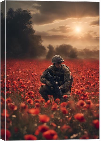 Soldier Poppy Field lest we forget Canvas Print by Picture Wizard