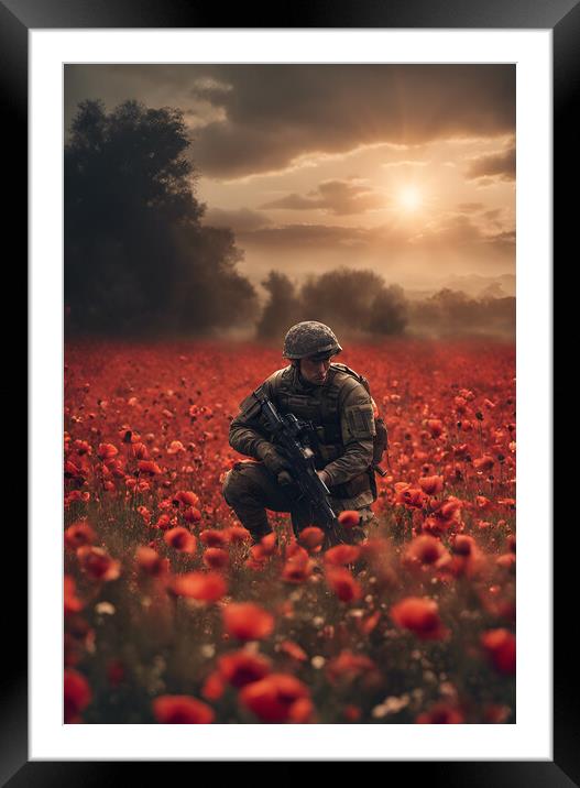 Soldier Poppy Field lest we forget Framed Mounted Print by Picture Wizard