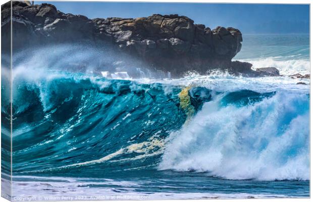 Colorful Large Wave Rocks Waimea Bay North Shore Oahu Hawaii Canvas Print by William Perry