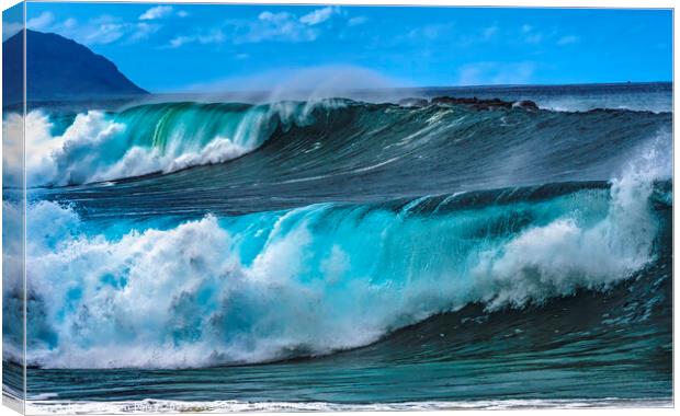 Colorful Large Waves Waimea Bay North Shore Oahu Hawaii Canvas Print by William Perry