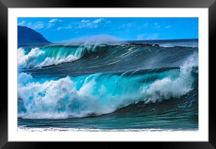 Colorful Large Waves Waimea Bay North Shore Oahu Hawaii Framed Mounted Print by William Perry