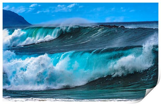 Colorful Large Waves Waimea Bay North Shore Oahu Hawaii Print by William Perry