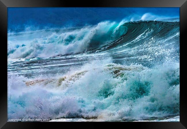 Colorful Large Wave Waimea Bay North Shore Oahu Hawaii Framed Print by William Perry