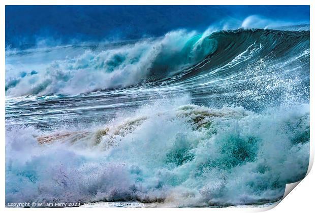 Colorful Large Wave Waimea Bay North Shore Oahu Hawaii Print by William Perry