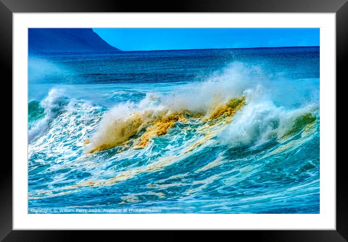 Colorful Large Wave Sand Waimea Bay North Shore Oahu Hawaii Framed Mounted Print by William Perry