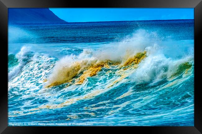 Colorful Large Wave Sand Waimea Bay North Shore Oahu Hawaii Framed Print by William Perry