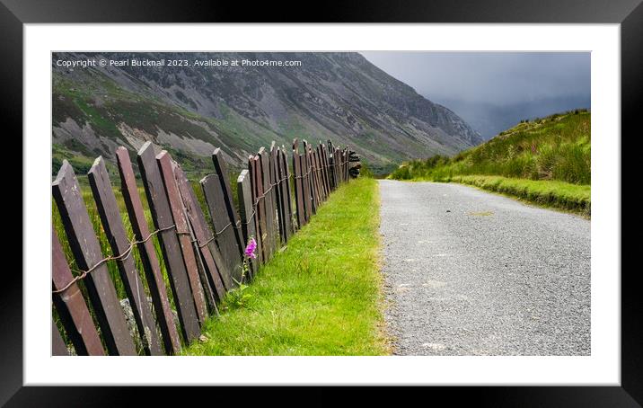 Fence Leading up the Valley in Snowdonia pano Framed Mounted Print by Pearl Bucknall