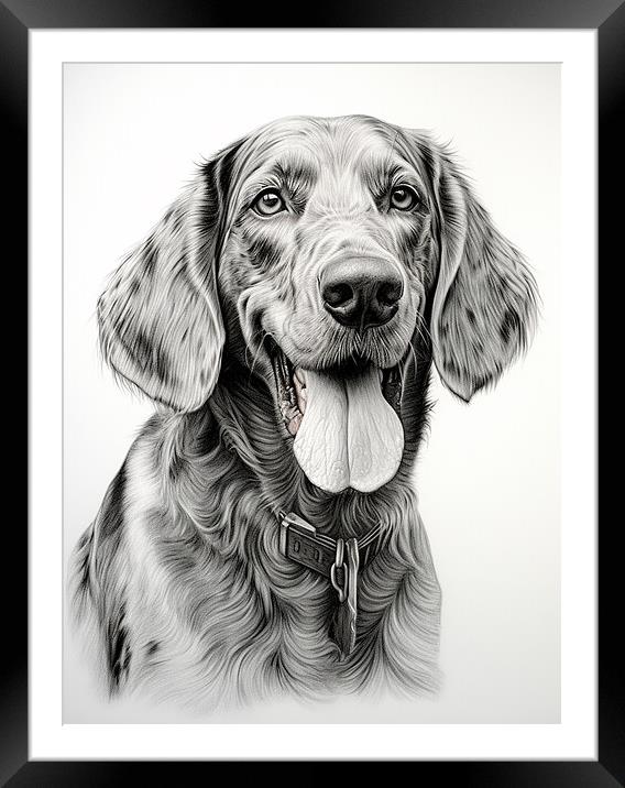 Bluetick Coonhound Pencil Drawing Framed Mounted Print by K9 Art