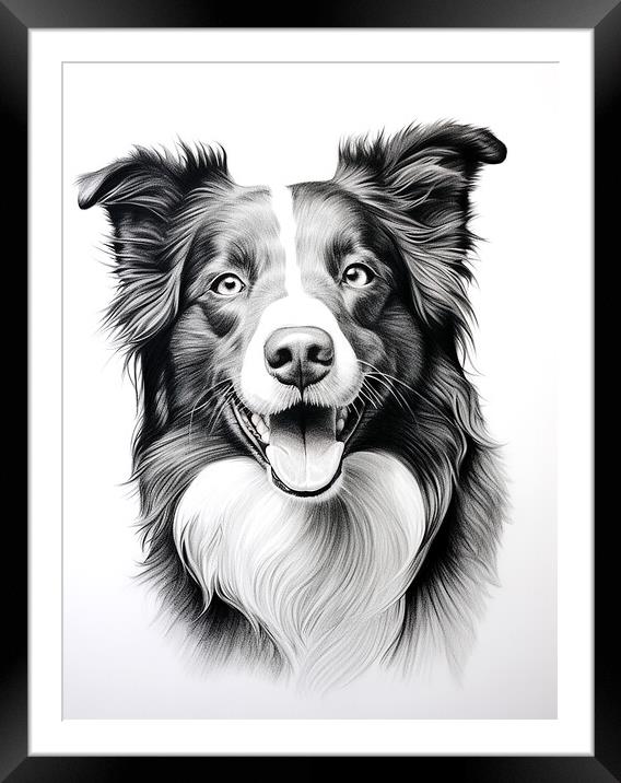 Pencil Drawing Border Collie Framed Mounted Print by K9 Art