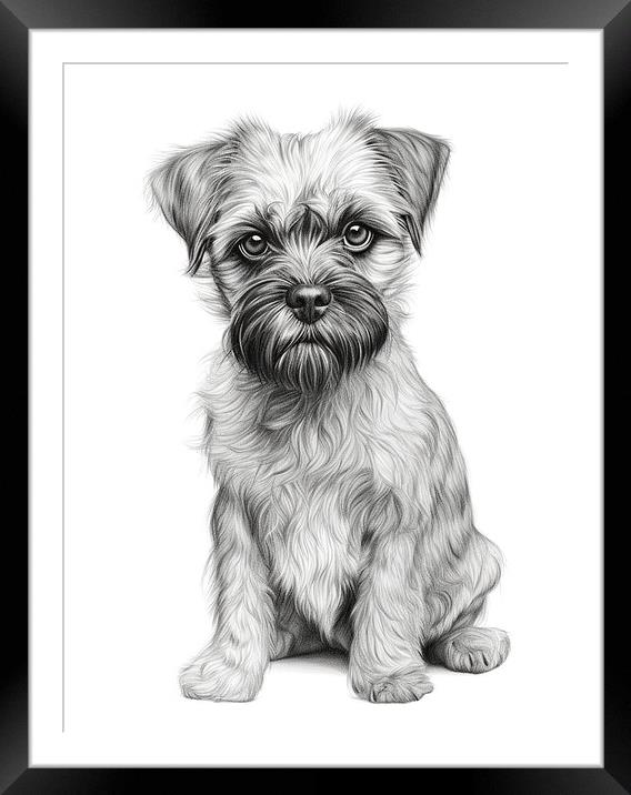 Pencil Drawing Border Terrier Framed Mounted Print by K9 Art