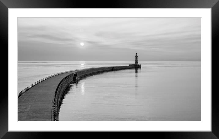 Roker Pier Black and White Framed Mounted Print by Tim Hill