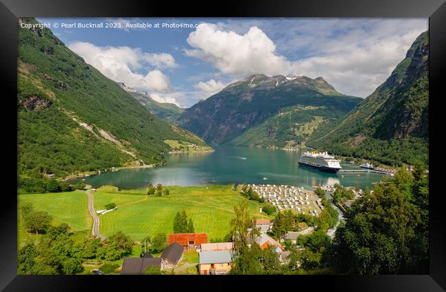 Geiranger Fjord and Village Norway Framed Print by Pearl Bucknall