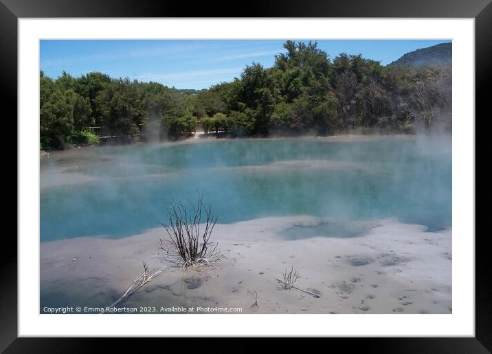 Hot spring and trees, Rotarua, New Zealand Framed Mounted Print by Emma Robertson