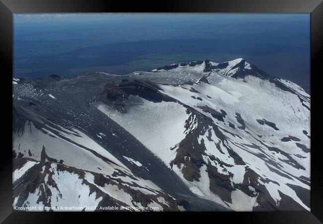 Summit of Mount Ruapehu with ash slide from recent eruption Framed Print by Emma Robertson