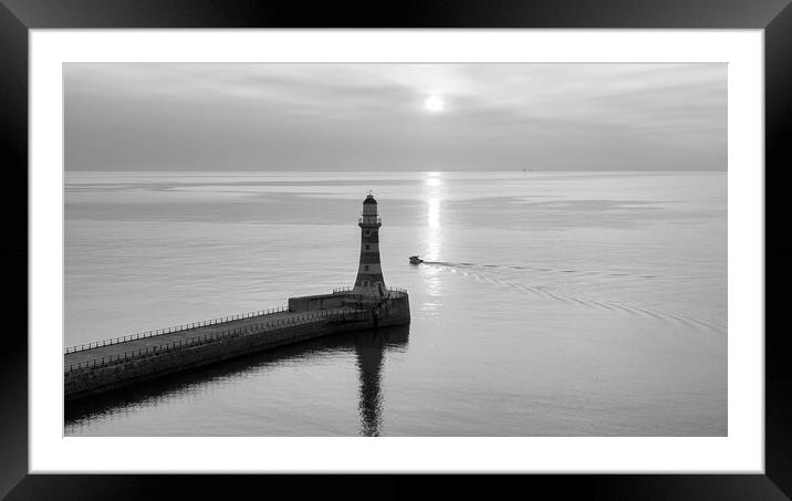 Roker Pier Black and White Framed Mounted Print by Tim Hill
