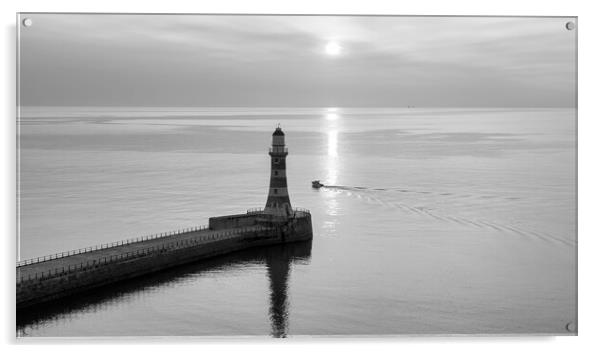 Roker Pier Black and White Acrylic by Tim Hill