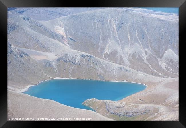 Emerald Lake from the air, Tongariro Crossing, New Zealand Framed Print by Emma Robertson