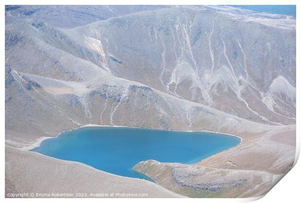 Emerald Lake from the air, Tongariro Crossing, New Zealand Print by Emma Robertson