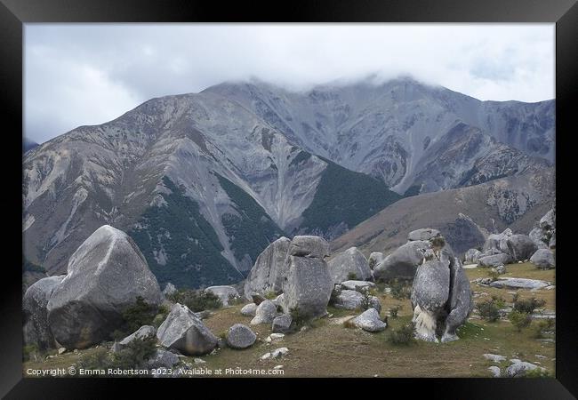 Mountain rock formations, Arthur's Pass, New Zealand Framed Print by Emma Robertson