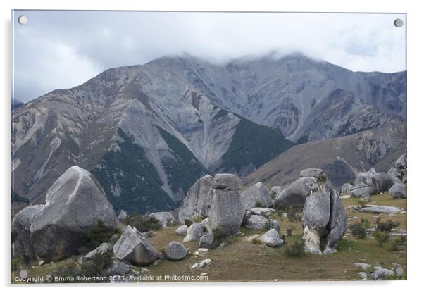 Mountain rock formations, Arthur's Pass, New Zealand Acrylic by Emma Robertson