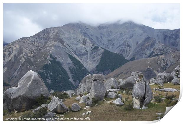 Mountain rock formations, Arthur's Pass, New Zealand Print by Emma Robertson
