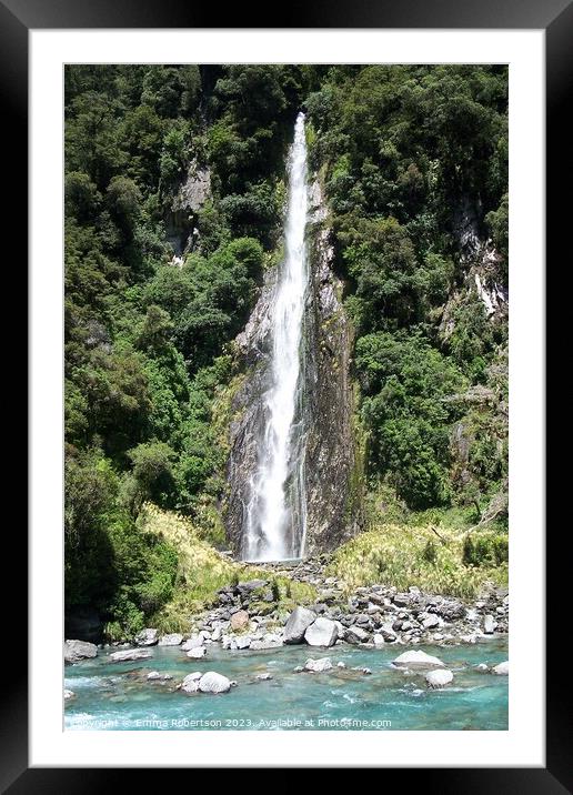 Thunder Creek Falls, New Zealand Framed Mounted Print by Emma Robertson