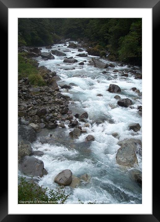 River near Milford Sound, New Zealand Framed Mounted Print by Emma Robertson
