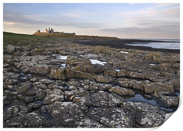 Dunstanburgh castle and coast Print by Stephen Wakefield