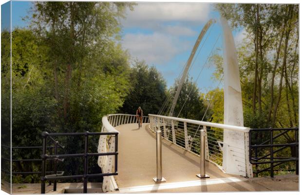 Cyclist on Millenium Bridge - Leeds Canvas Print by Glen Allen