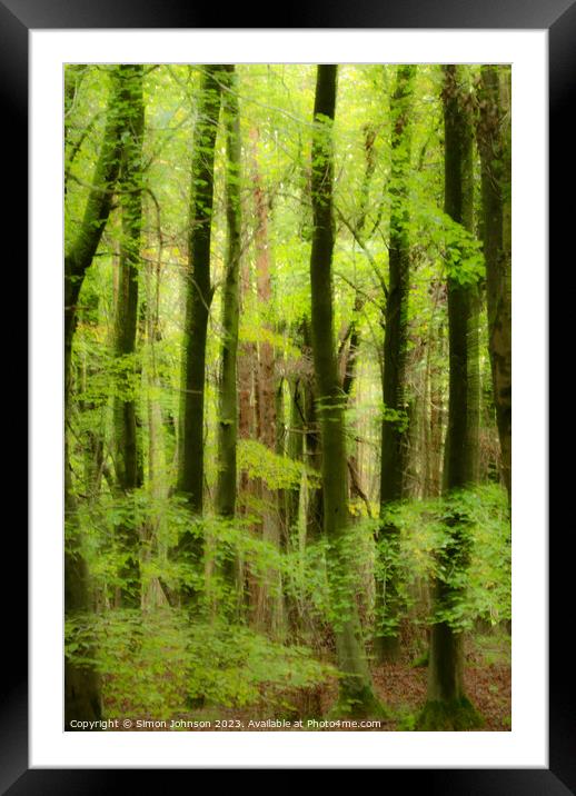 wet woodland wiyh soft focus Framed Mounted Print by Simon Johnson