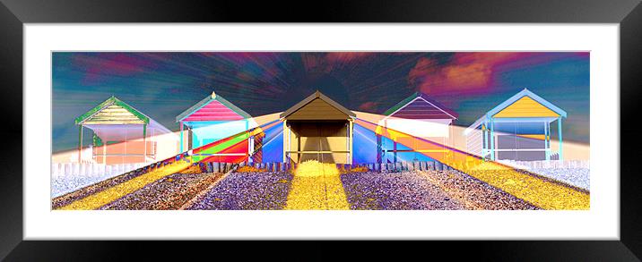 Rainbow Beach Huts Framed Mounted Print by Louise Godwin