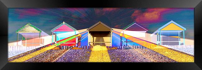 Rainbow Beach Huts Framed Print by Louise Godwin