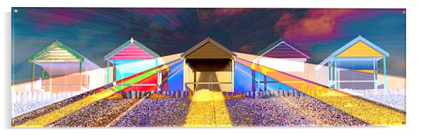 Rainbow Beach Huts Acrylic by Louise Godwin