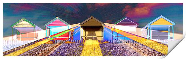 Rainbow Beach Huts Print by Louise Godwin