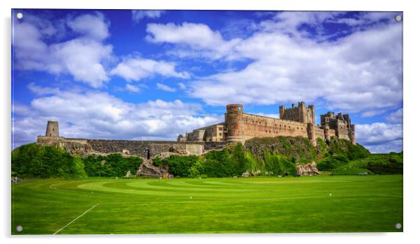 Bamburgh Castle Panorama Acrylic by Paul Grubb