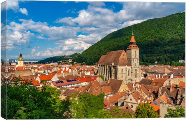 Panorana of the old city center of Brasov and Tampa Mountain, Romania Canvas Print by Chun Ju Wu