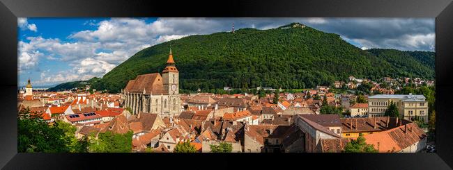 Panorana of the old city center of Brasov and Tampa Mountain, Romania Framed Print by Chun Ju Wu