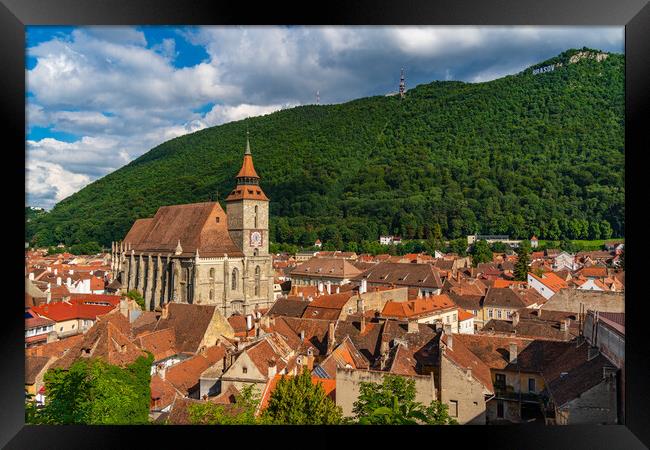 Panorana of the old city center of Brasov and Tampa Mountain, Romania Framed Print by Chun Ju Wu